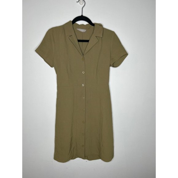 Everlane Japanese Goweave Notch Shirt Dress Women's Size 4 Green Short Sleeve - Picture 2 of 7